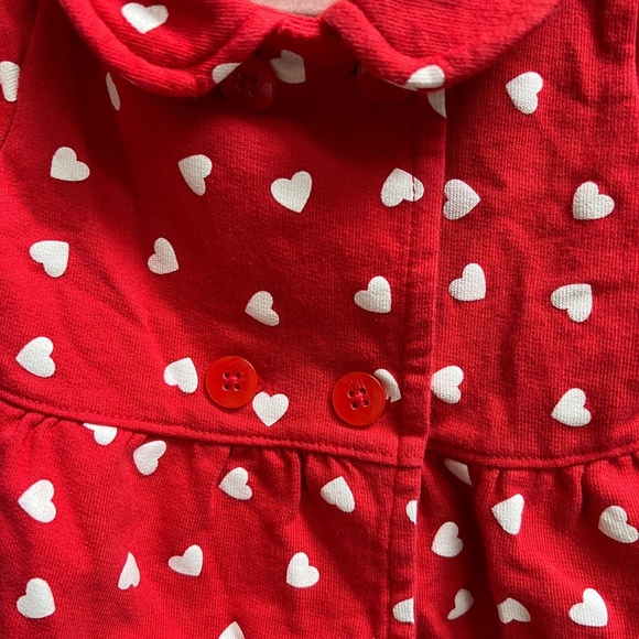 Carter’s 9M Red and White Heart Collared Girls Peacoat Jacket - Picture 2 of 4